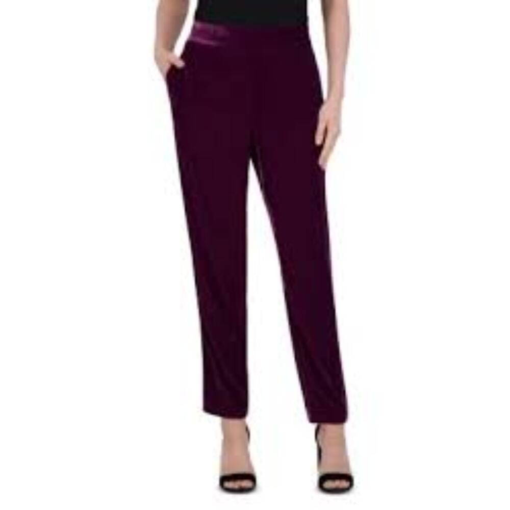 BCBGMaxazria High Waist Velvet Pants Womens Size 6 Purple Slim Leg Luxurious